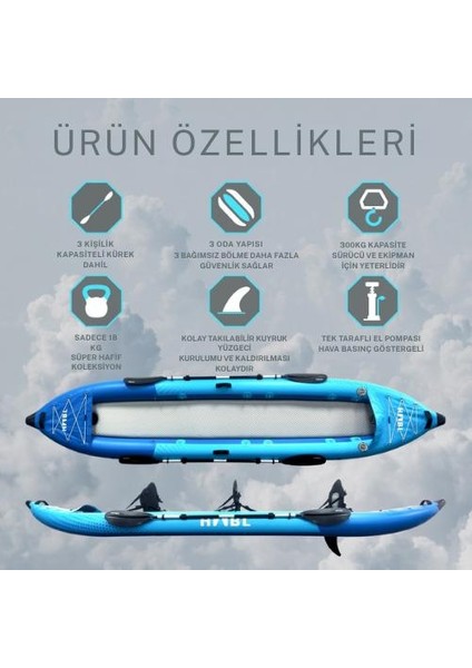 3 Kişilik Şişme Kano | Şişme Kayak | Kürek, Pompa, Koltuk Dahil Set fırsatları