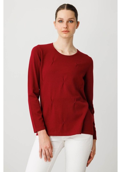 Kadın Sıfır Yaka Önü Pileli Boncuklu Ligralı Bluz V.çürüğü