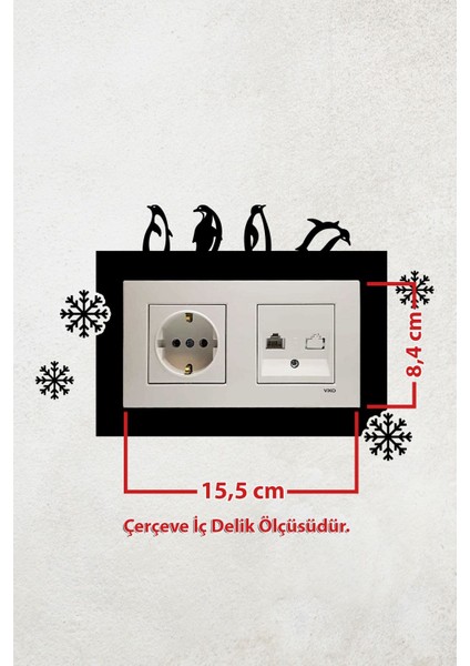 Penguen ve Kar Tanesi Tasarımlı 2li Priz Çerçevesi (Iç Ölçü 15,5x8,4 Cm) Dekoratif Priz Çerçeve Süsü fiyatları