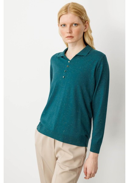 Kadın Polo Yaka Angelina Basic Bluz Yeşil