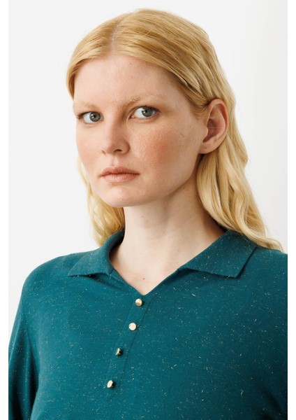 Kadın Polo Yaka Angelina Basic Bluz Yeşil fiyatları