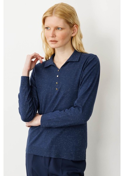 Kadın Polo Yaka Angelina Basic Bluz Lacivert