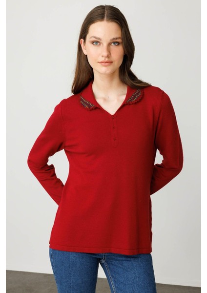 Kadın Polo Yaka Likralı Bluz K.Kırmızı fırsatları