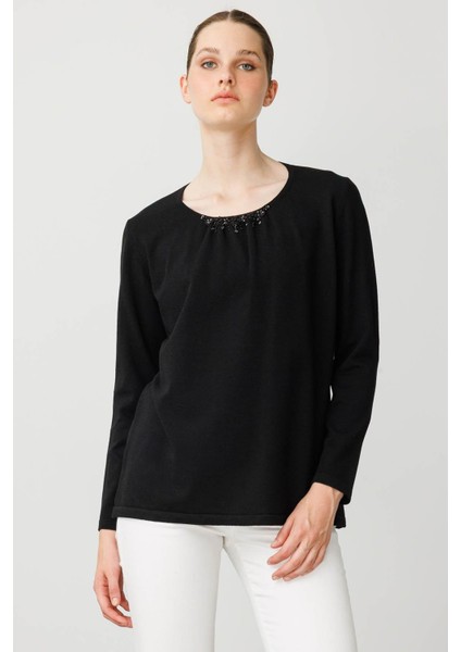 Kadın Sıfır Yaka Dantel Çiçek Işlemeli Ligralı Bluz Siyah fiyatları