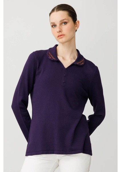 Kadın Polo Yaka Likralı Bluz K.Mor fiyatları