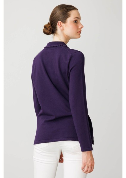 Kadın Polo Yaka Likralı Bluz K.Mor modelleri