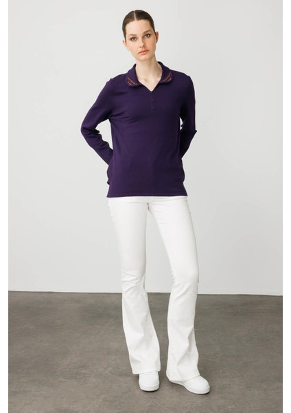 Kadın Polo Yaka Likralı Bluz K.Mor fırsatları