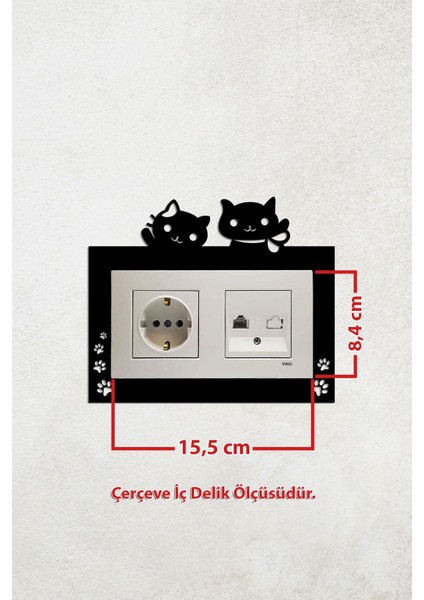 Sevimli Kedi Tasarım 2li Priz Çerçevesi (Iç Ölçü 15,5x8,4 Cm) Ev Süsü - 2li Dekoratif Piriz Süsü fiyatları