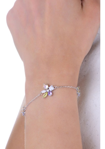 Gümüş Rodyumlu Renkli Zirkon Taşlı Asimetrik Neşe Çiçeği Bileklik SGTL12933RODAJ modelleri