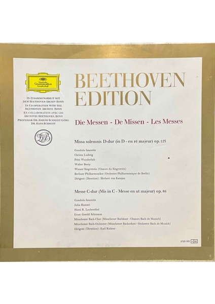 Beethoven Edition: Die Messen - Missen - Les Messes (3 Lp) Box Set Plak fiyatları
