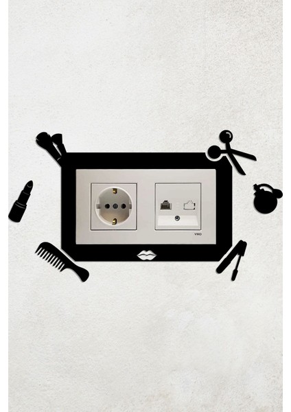 Kuaför Temalı Dekoratif 2li Priz Çerçevesi (Iç Ölçü 15,5x8,4 Cm) Ev Süsü - 2li Dekoratif Piriz Süsü