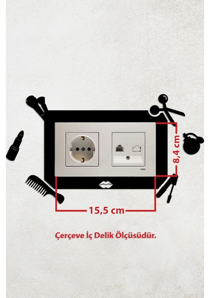 Kuaför Temalı Dekoratif 2li Priz Çerçevesi (Iç Ölçü 15,5x8,4 Cm) Ev Süsü - 2li Dekoratif Piriz Süsü fiyatları