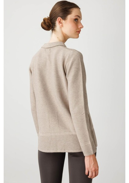 Kadın Polo Yaka Sahte Cepli Bluz Vizon modelleri