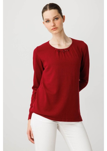 Kadın Sıfır Yaka Dantel Çiçek Işlemeli Ligralı Bluz V.çürüğü