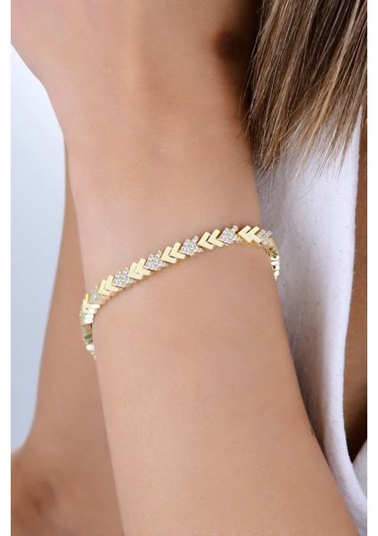 Gümüş Altın Yaldızlı Zirkon Taşlı Aynalı V Model Uzay Yolu Bileklik SGTL12897GOLD modelleri