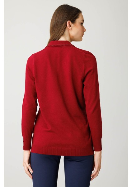 Kadın Polo Yaka Nakış Işlemeli Ligralı Bluz Vişne modelleri