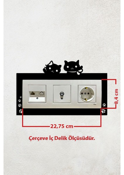Sevimli Kedi Tasarım 3lü Priz Çerçevesi (Iç Ölçü 22,75X8,4 Cm) Üçlü Dekoratif Priz Susu fiyatları