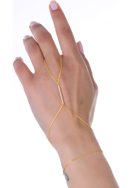 Gümüş Altın Yaldızlı Zirkon Taşlı Modern Bar (Çubuk) Şahmeran SGTL13012GOLD