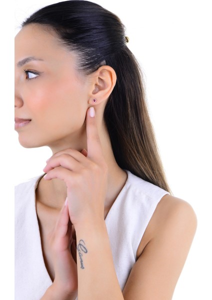 Gümüş Rodyumlu Fuşya Taşlı Sıvama Modeli Kalp Küpe SGTL12997FUSYA modelleri