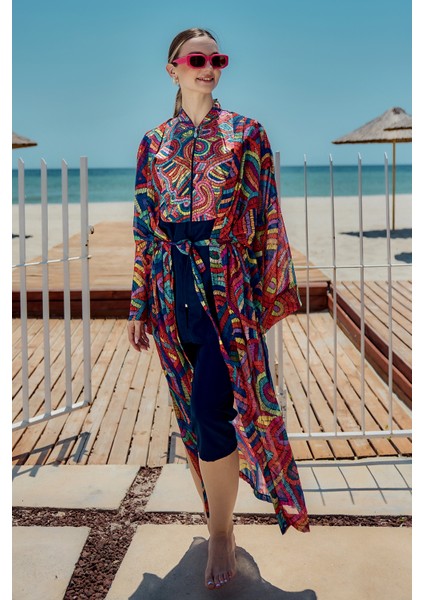 Remsa Tesettür Mayo Üzerine Tek Kaftan Kimono Pareo LACIVERT01 RP029 Tuna indirimleri