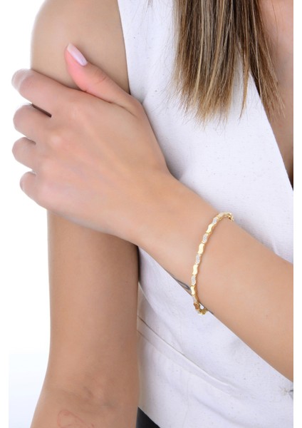 Gümüş Altın Yaldızlı Zirkon Taşlı Dalgalı Işıltılı Bileklik SGTL12895GOLD fiyatları