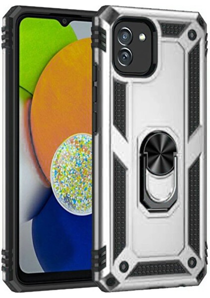 Samsung Galaxy A03 Kılıf Sofya Yüzüklü Silikon Kapak - Gümüş Arbkd