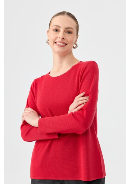 Kadın Sıfır Yaka Uzun Kollu Basic Yün Bluz A.kırmızı modelleri