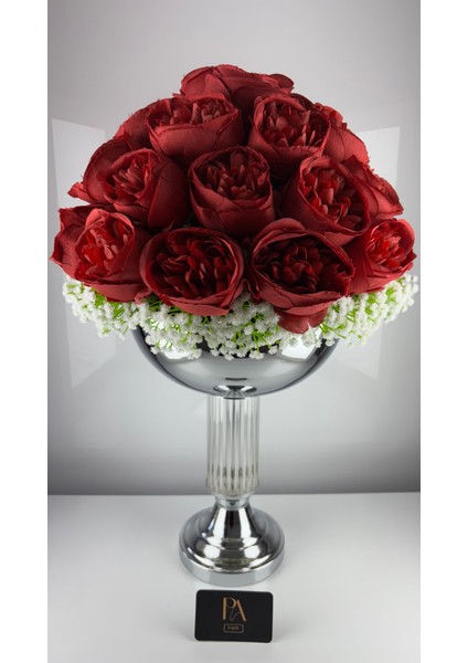 Kristal Metal Saksıda Yapay Şakayık Kız Isteme Çiçeği Nişan Sevgili Söz Aranjmanı Masa Çiçeği Dekoru