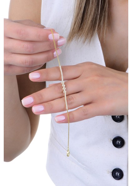 Gümüş Altın Yaldızlı Pırlanta Modeli Zirkon Taşlı Modern Işıltı Su Yolu Bileklik SGTL12906GOLD fiyatları