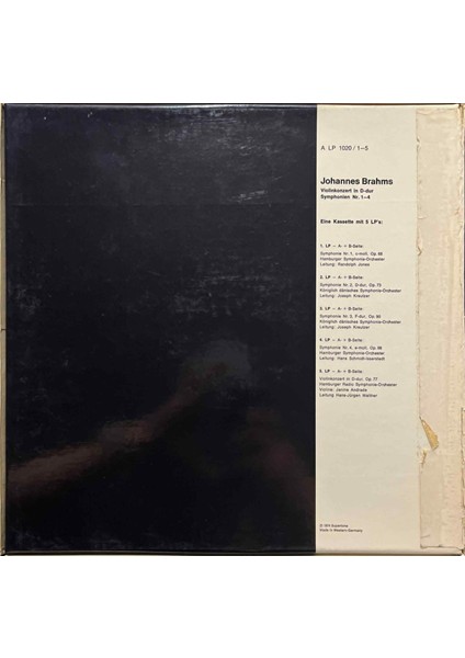 Johannes Brahms Violinkonzert In D-Dur, Symphonien No. 1~4 (5 Lp) Box Set Plak fiyatları