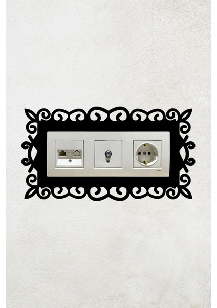 Şık Desen Tasarım 3lü Priz Çerçevesi (Iç Ölçü 22,75X8,4 Cm) Üçlü Dekoratif Çerçeve - Duvar Süsü