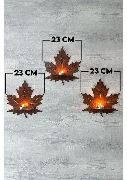 Dekoratif Ceviz Yaprak Desen Duvar Rafı 3 Lü Set (25 Cm) Duvar Mumluğu - Mumluk Raf - Ahşap Desen fiyatları