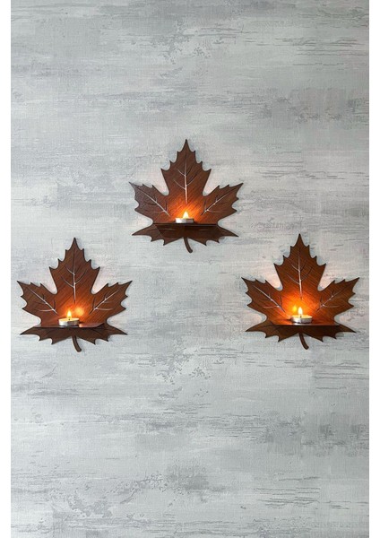 Dekoratif Ceviz Yaprak Desen Duvar Rafı 3 Lü Set (25 Cm) Duvar Mumluğu - Mumluk Raf - Ahşap Desen fırsatları