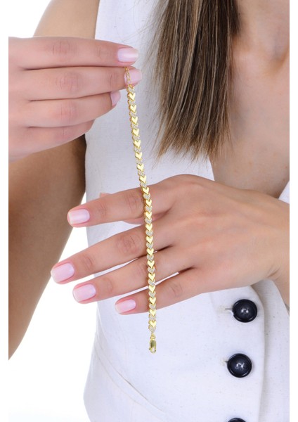 Gümüş Altın Yaldızlı Zirkon Taşlı Yaprak Yolu Bileklik SGTL12899GOLD fiyatları