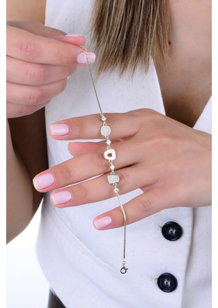 Gümüş Rodyumlu Sedef ve Zirkon Taşlı Ahenk Bileklik SGTL12920RODAJ