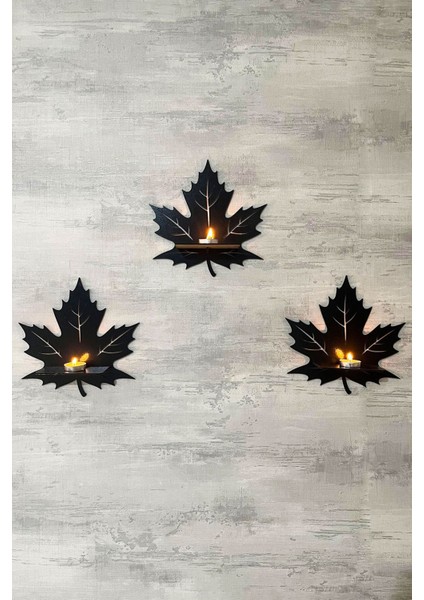 Dekoratif Yaprak Desen Duvar Rafı 3 Lü Set (23 Cm) Duvar Mumluğu - Mumluk Raf modelleri