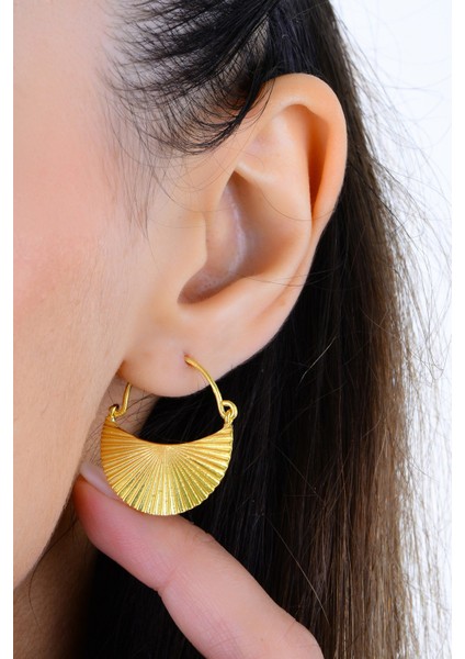 Gümüş Altın Yaldızlı Yelpaze Modeli Rayna Küpe SGTL12994GOLD