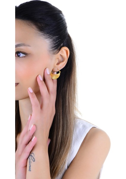 Gümüş Altın Yaldızlı Yelpaze Modeli Rayna Küpe SGTL12994GOLD modelleri