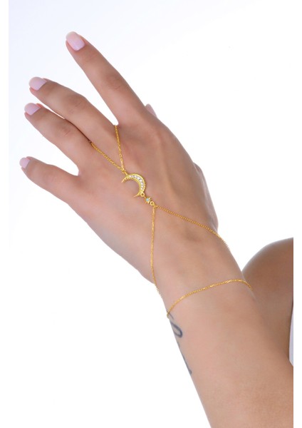 Gümüş Altın Yaldızlı Turkuaz ve Zirkon Taşlı Ay Yıldız Şahmeran SGTL13010GOLD