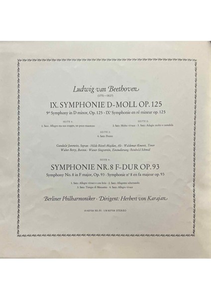 Beethoven Ix. Symphonie / Symphonie Nr. 8 (2 Lp) Box Set Plak fiyatları