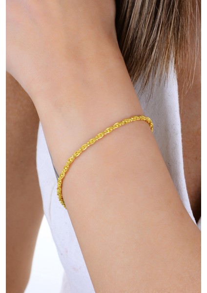 Gümüş Altın Yaldızlı Top Zincir Detaylı Burgulu Italyan Bileklik SGTL12943GOLD