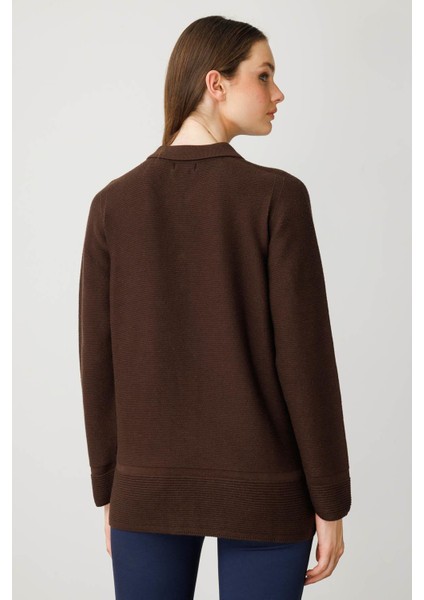 Kadın Polo Yaka Sahte Cepli Bluz Kahve modelleri