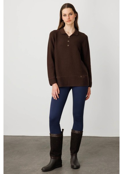 Kadın Polo Yaka Sahte Cepli Bluz Kahve fırsatları