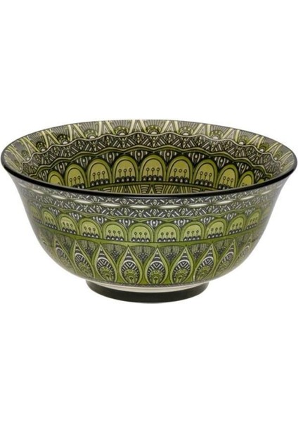 Yeşil Etnik Desen Tekli Kase 16X7CM