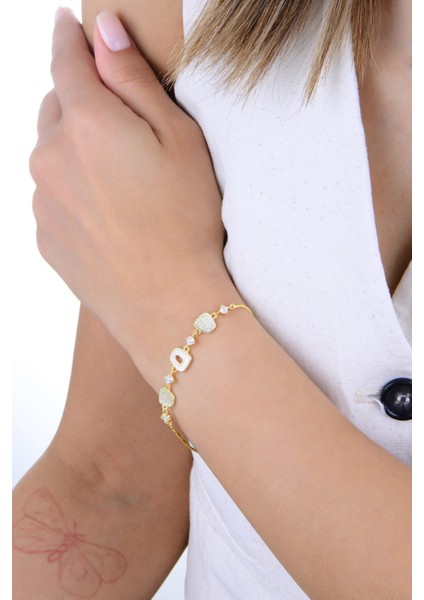 Gümüş Altın Yaldızlı Sedef ve Zirkon Taşlı Ahenk Bileklik SGTL12920GOLD fiyatları