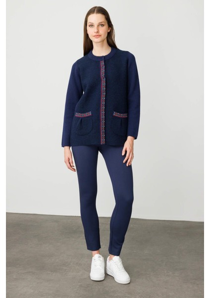 Kadın Sıfır Yaka Önü Keçe Kısa Yün Ceket Y.a Lacivert fiyatları