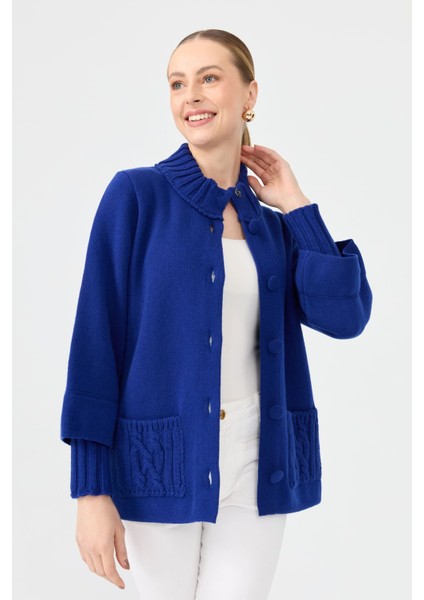Kadın Dik Yaka Truvakar Kol Kısa Yün Ceket K.s.mavi fiyatları