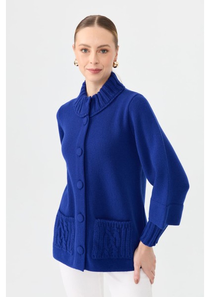 Kadın Dik Yaka Truvakar Kol Kısa Yün Ceket K.s.mavi modelleri