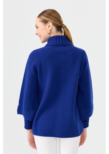 Kadın Dik Yaka Truvakar Kol Kısa Yün Ceket K.s.mavi fırsatları