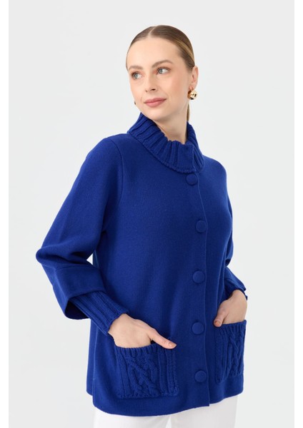 Kadın Dik Yaka Truvakar Kol Kısa Yün Ceket K.s.mavi indirimleri